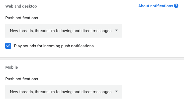 Notification settings in Hangouts Chat