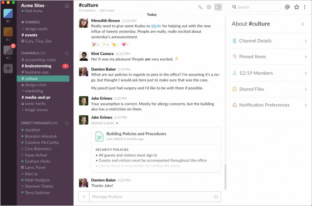 Slack interface