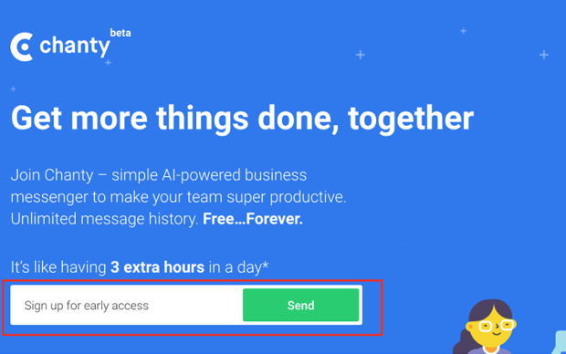 Chanty CTA and signup form