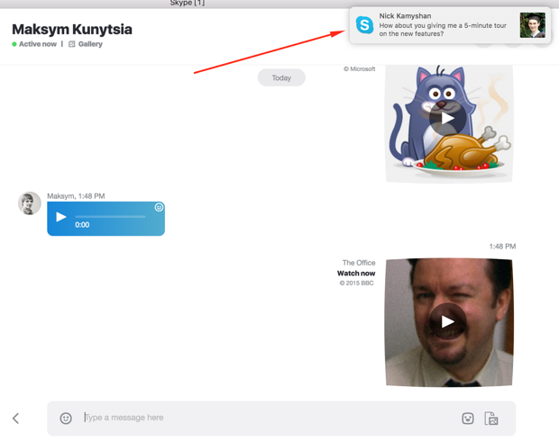 Skype push notifications