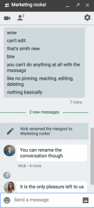 Chanty team discussing message options in Hangouts