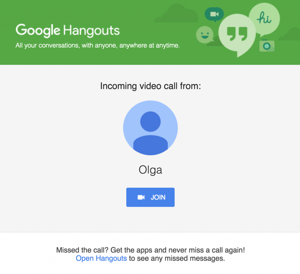 Email notification about video call