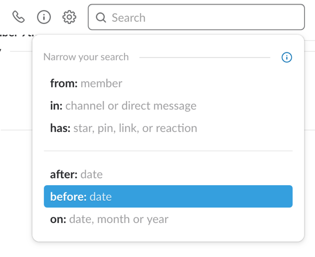 Search options in Slack