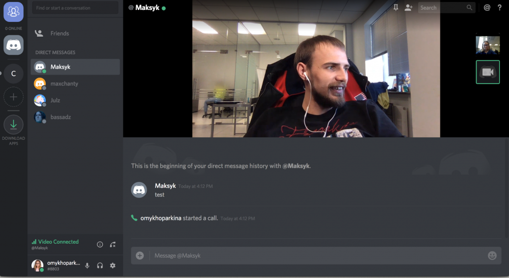 Video call in Discord