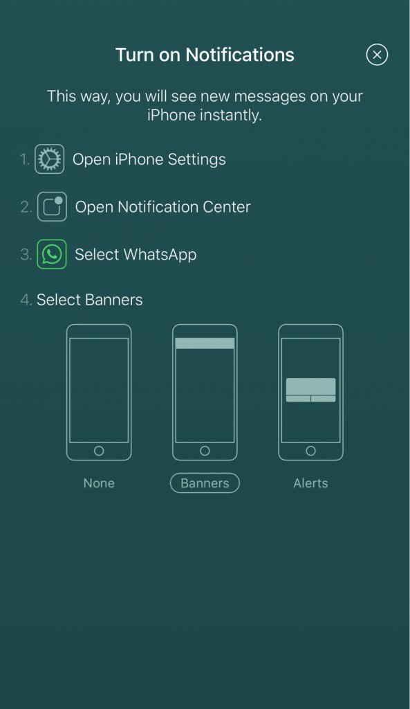 Popup notification settings in WhatsApp for iOS