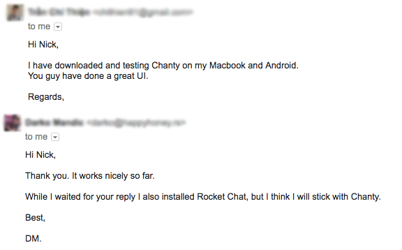 Feedback from Chanty early adopters