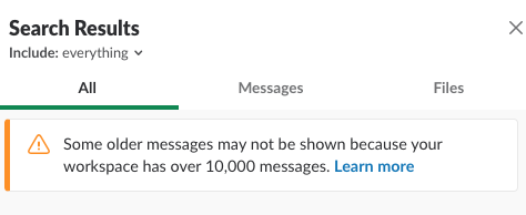 Slack message history limit