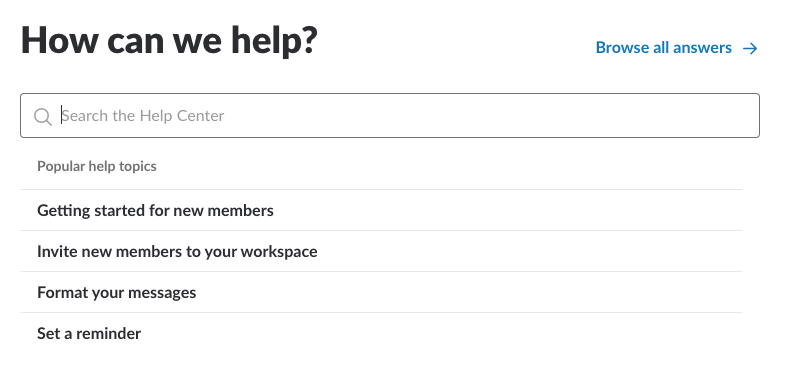 ‘Help’ section in Slack