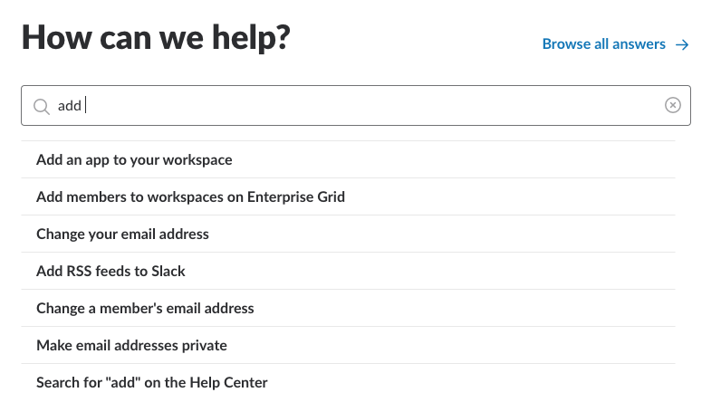 Slack’s drop-down list box in the ‘Help’ section