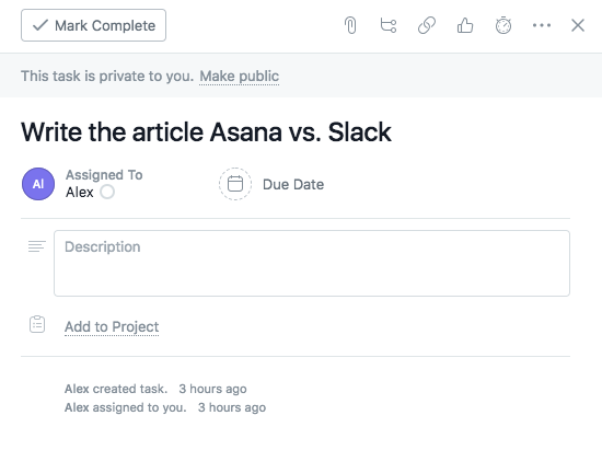 Creating a task in Asana