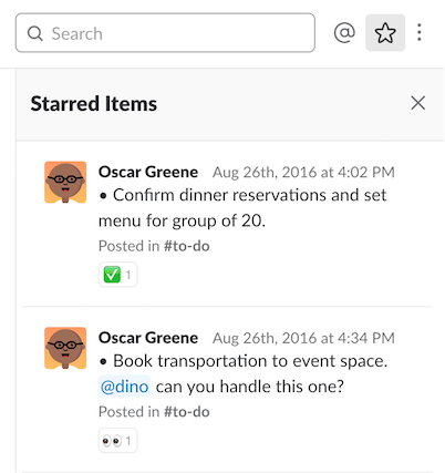 Starring an item in Slack