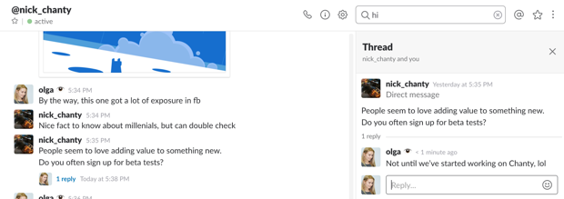Threads feature in Slack