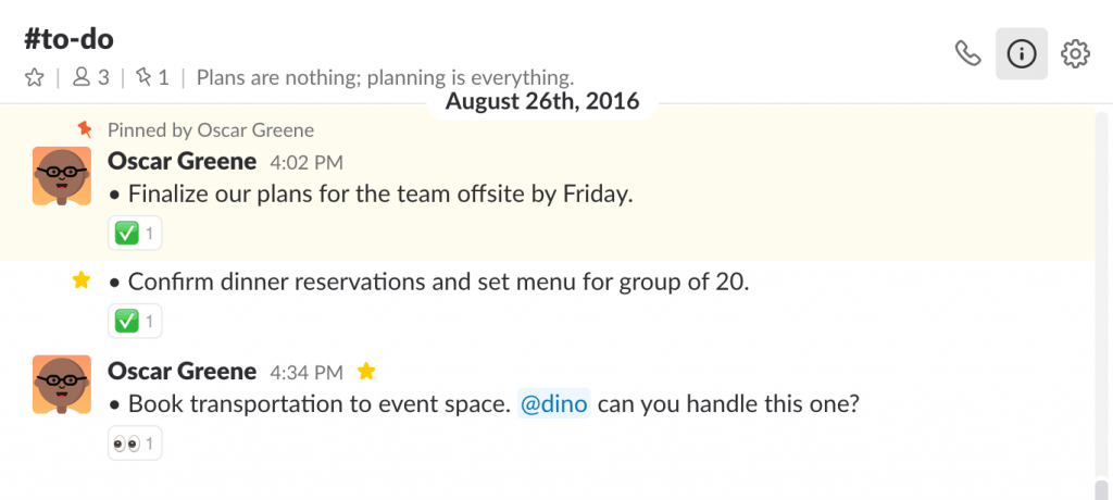 To-do channel in Slack