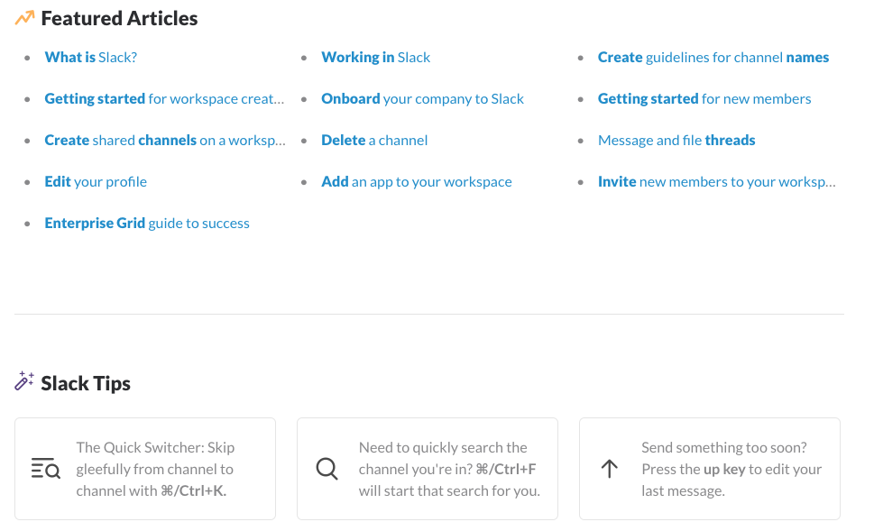 A snippet from Slack’s Help page