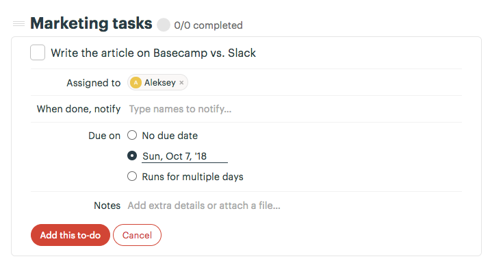 Creating a To-do in Basecamp 