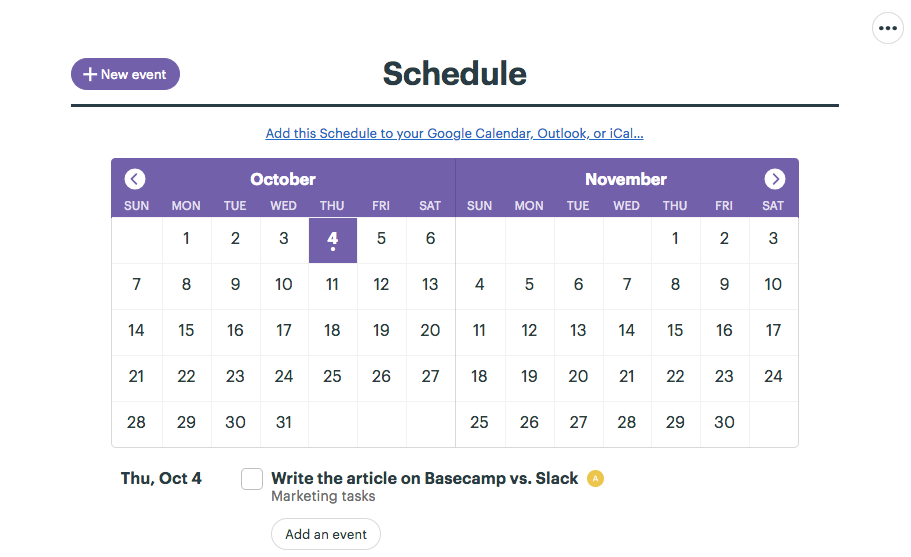 Schedule feature in Basecamp