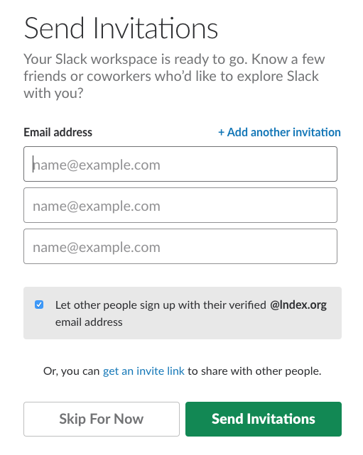 Sending invitations in Slack