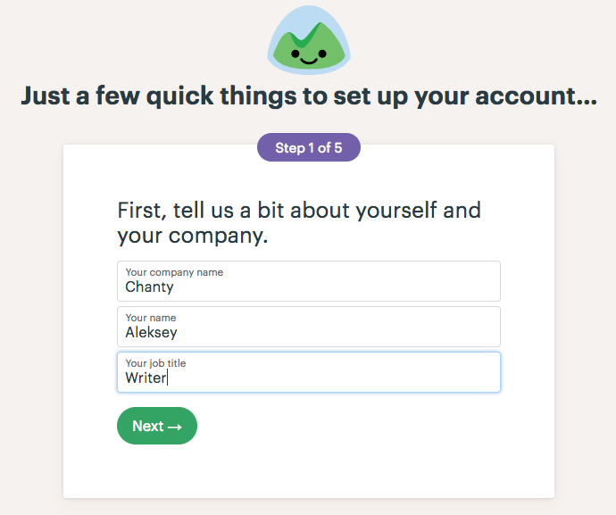 Signing up in Basecamp