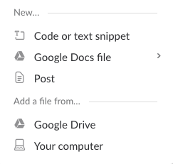 The modal box in Slack that enables file sharing