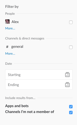Search filters in Slack