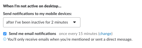 Slack "not active" notifications