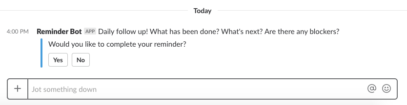 Using Reminder Bot in Slack