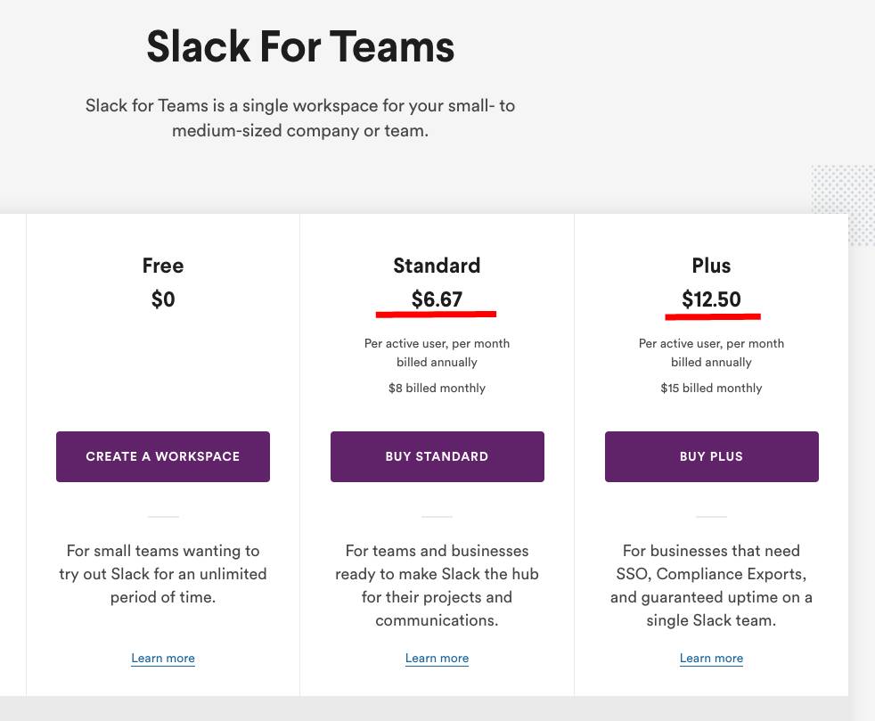 slack cost per month slack cost per month