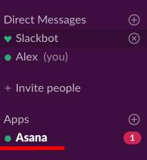 Asana in the list of apps