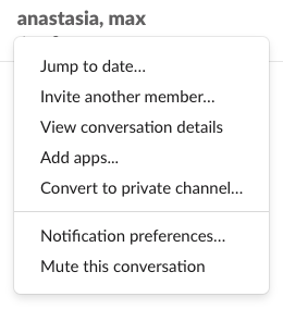 Group conversation settings in Slack