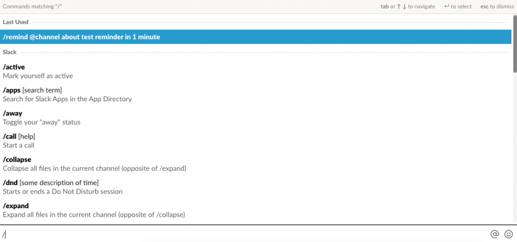 Accessing commands in Slack 