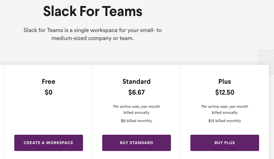 Slack pricing