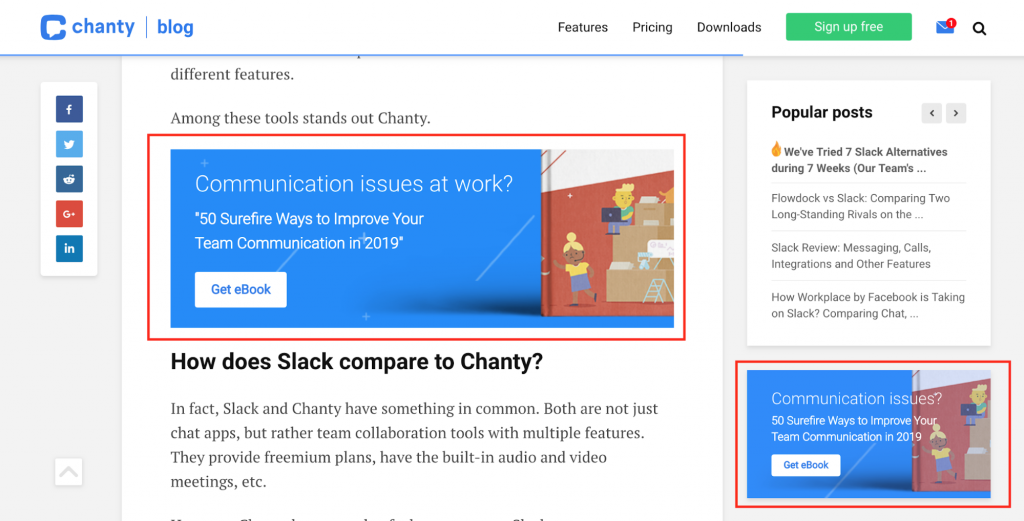 Ebook download prompts in the Chanty blog
