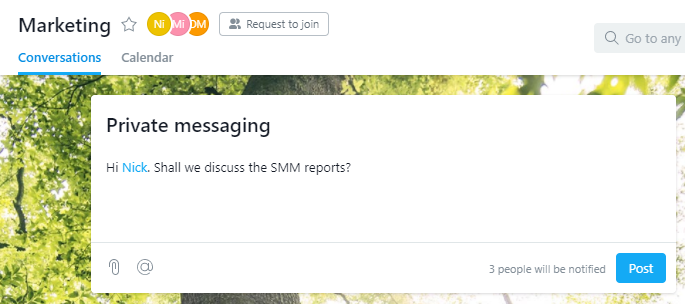 Exchanging private messages in Asana