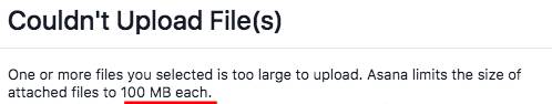 Notification about file upload limit in Asana