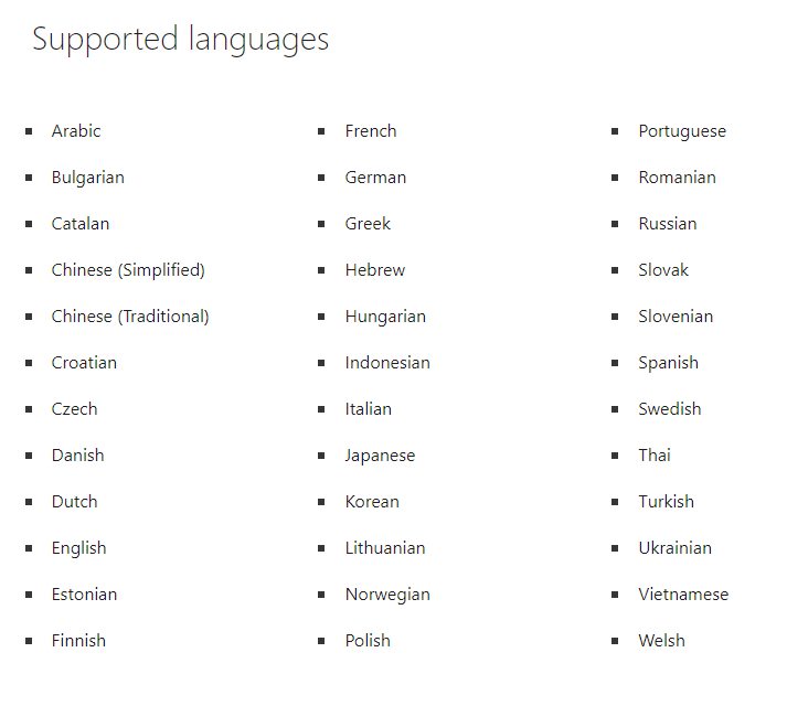 supported languages in MS Teams