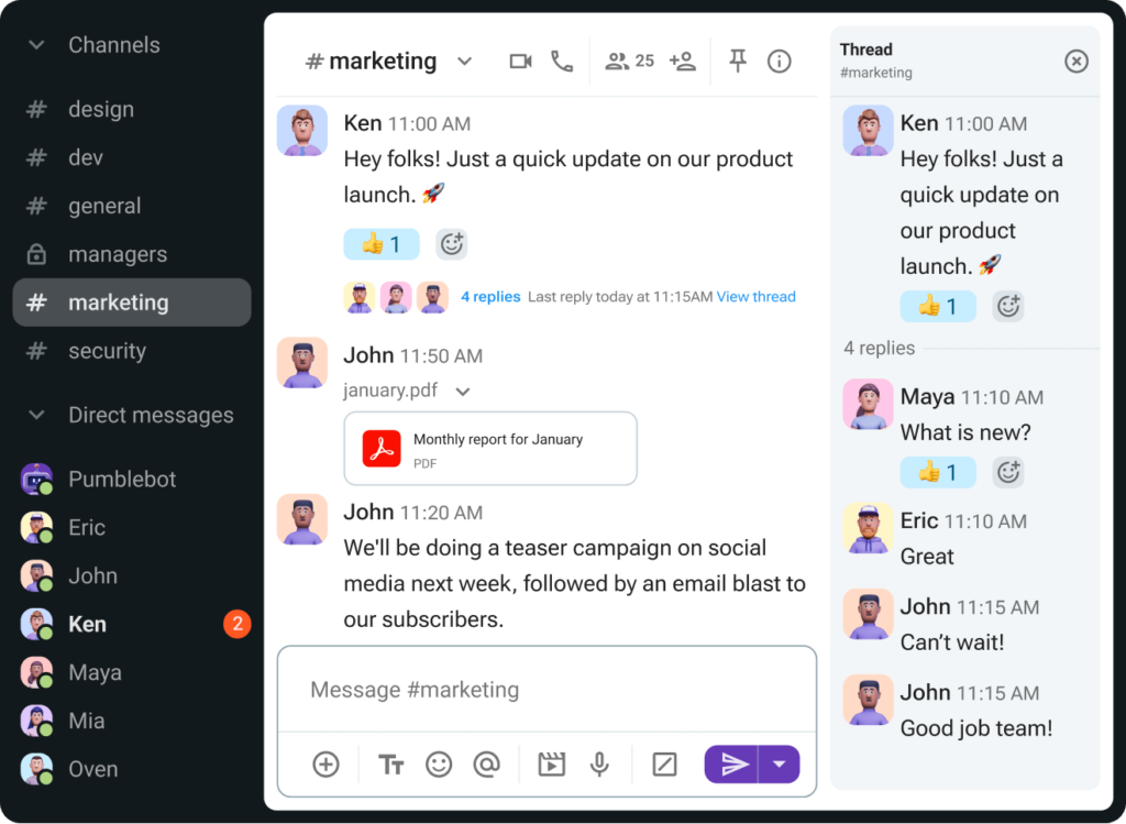 Pumble’s interface
