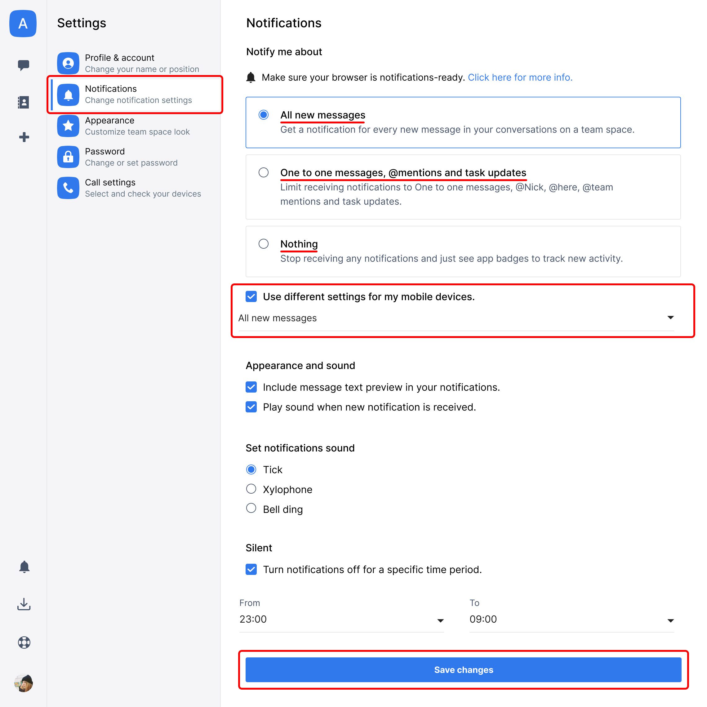 Manage Notifications in Chanty