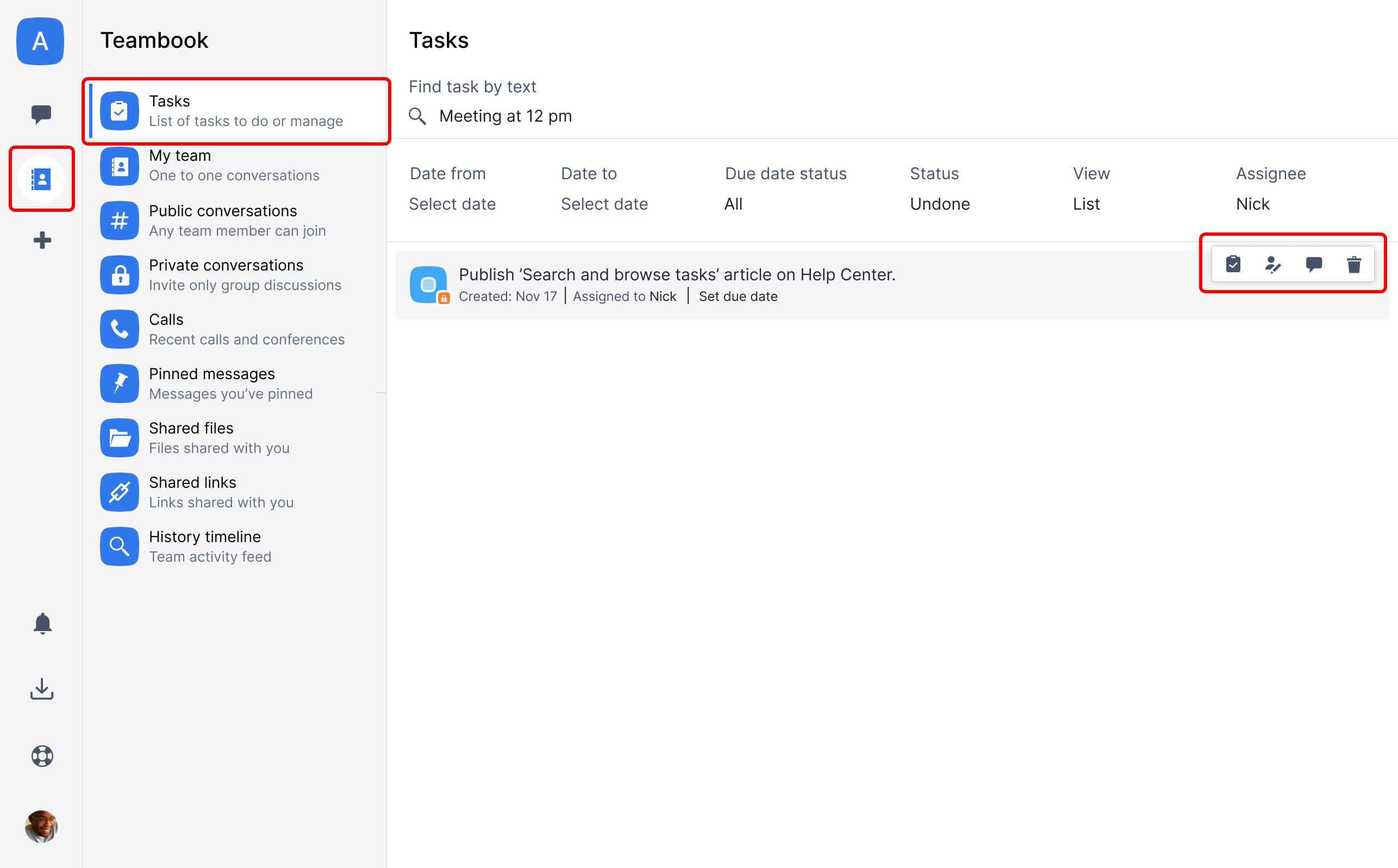 Manage tasks in Chanty