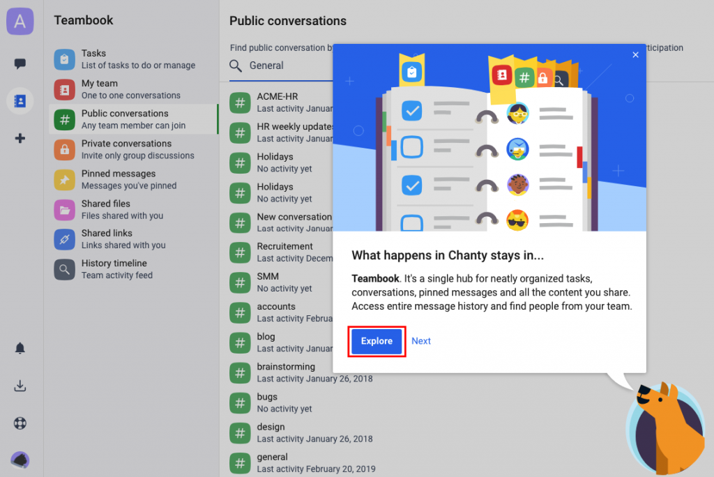Iniciar tour del producto – Сhanty Help Center